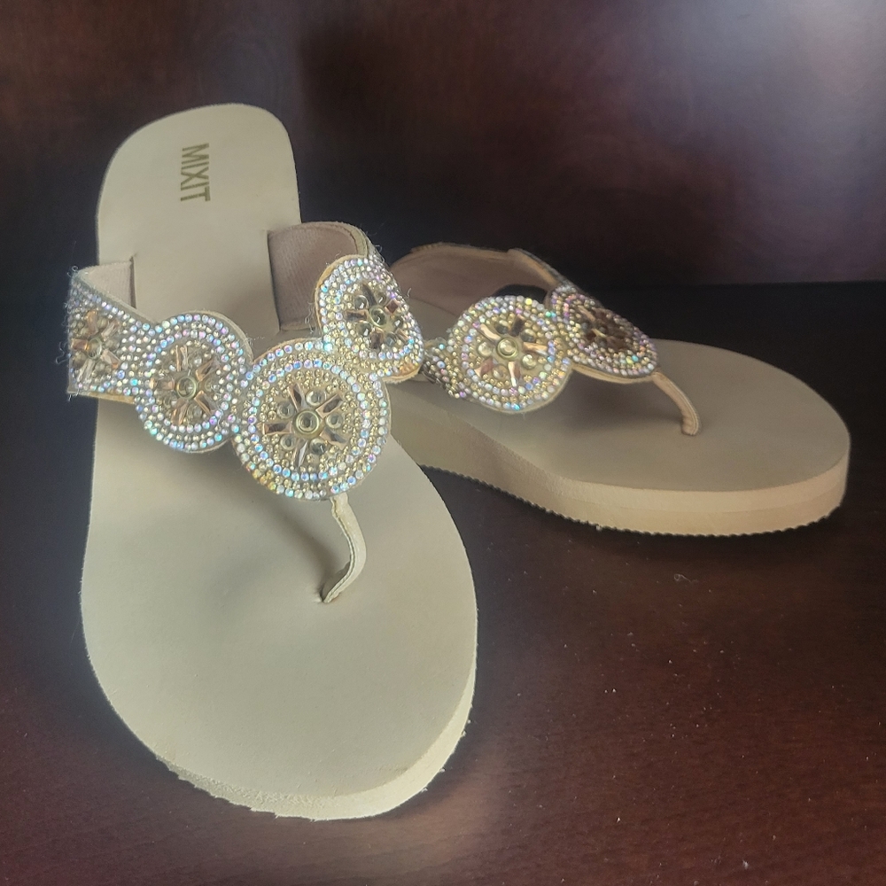 Mix it Beaded Sandals Tan Size 8